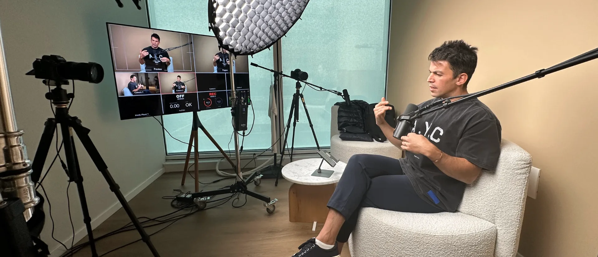 Eitan Azaria recording podcast